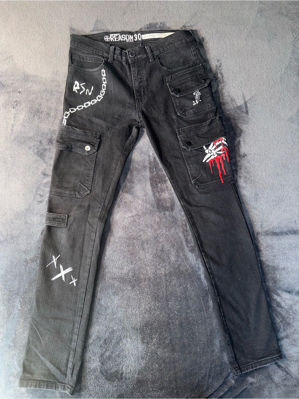 Reason Slim Cargo Jeans With Graphics